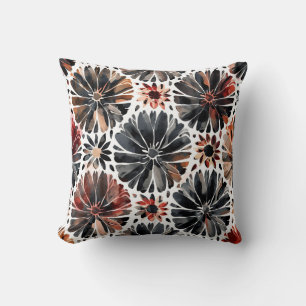 Watercolor Chrysanthemums Dark Floral Cushion