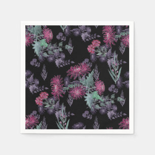 Watercolor Chrysanthemums flowers floral ink print Napkin