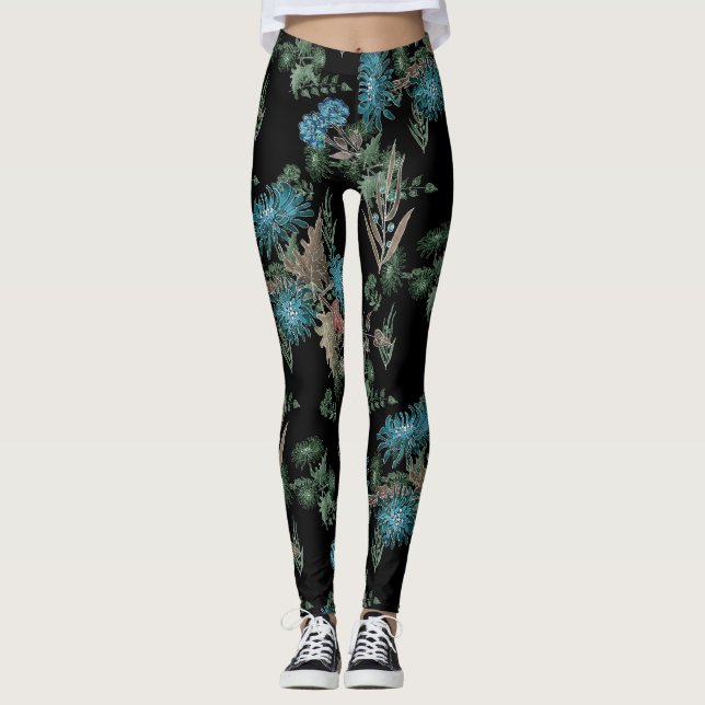 Watercolor , chrysanthemums leggings (Front)