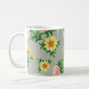 Watercolor chrysanthemums, seamless floral pattern coffee mug