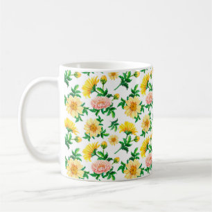 Watercolor chrysanthemums. Yellow flowers with gre Coffee Mug