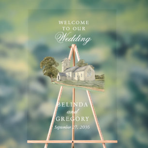 Watercolor Church Traditional Monogram Wedding Acrylic Sign