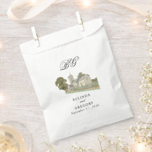 Watercolor Church Traditional Monogram Wedding Favour Bag