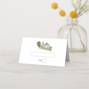 Watercolor Church Traditional Monogram Wedding Place Card