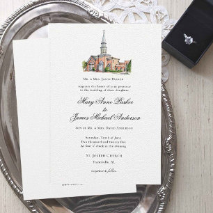 Watercolor Church Traditional Wedding Invitation