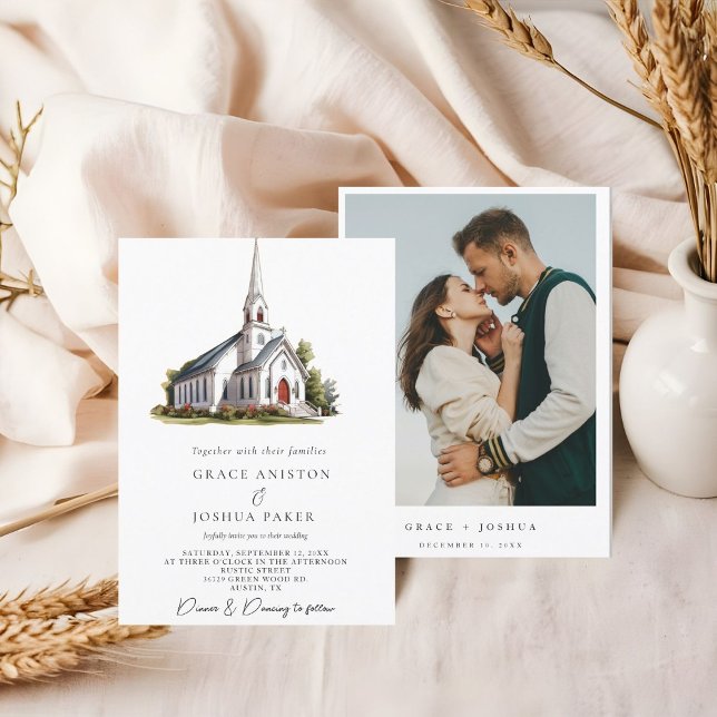 Watercolor Church Venue  illustration Wedding Invitation (Creator Uploaded)