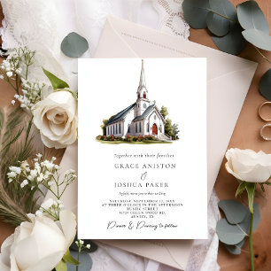 Watercolor Church Venue  illustration Wedding Invitation