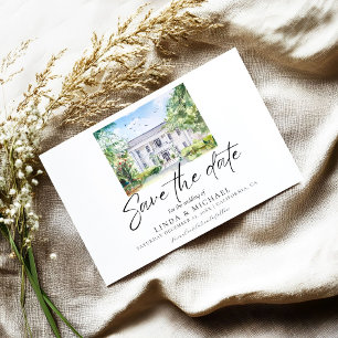 Watercolor Church Venue illustration Wedding Save The Date
