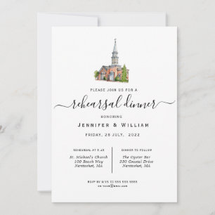 Watercolor Church Wedding Rehearsal Dinner Announcement