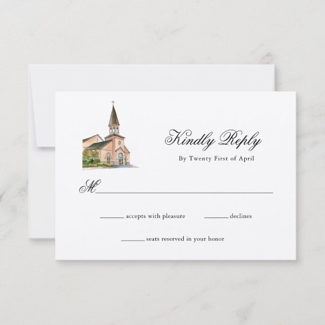 Watercolor Church wedding RSVP Card (Front)