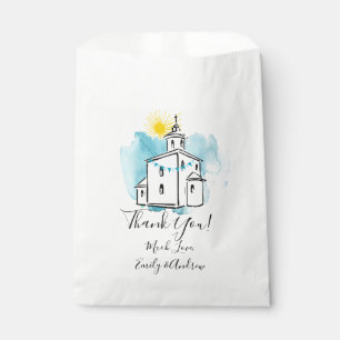 Watercolor Church with Cross Steeple Thank you Favour Bag