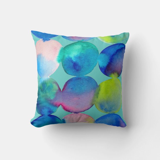 Watercolor circle pattern abstract art cool colour cushion (Front)