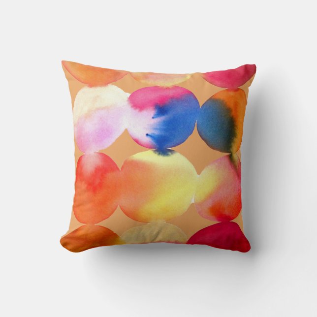 Watercolor circle pattern abstract art warm colour cushion (Front)