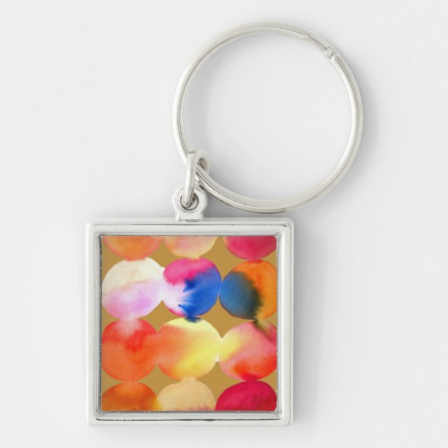 Watercolor circle pattern abstract art warm colour key ring (Front)