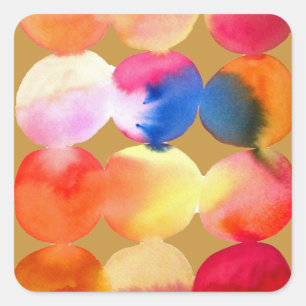 Watercolor circle pattern abstract art warm colour square sticker