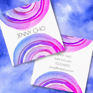 Watercolor Circle Rings Abstract Minimalist Purple Square Business Card