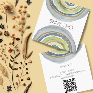 Watercolor Circles Abstract Minimalist Neutral QR Square Business Card