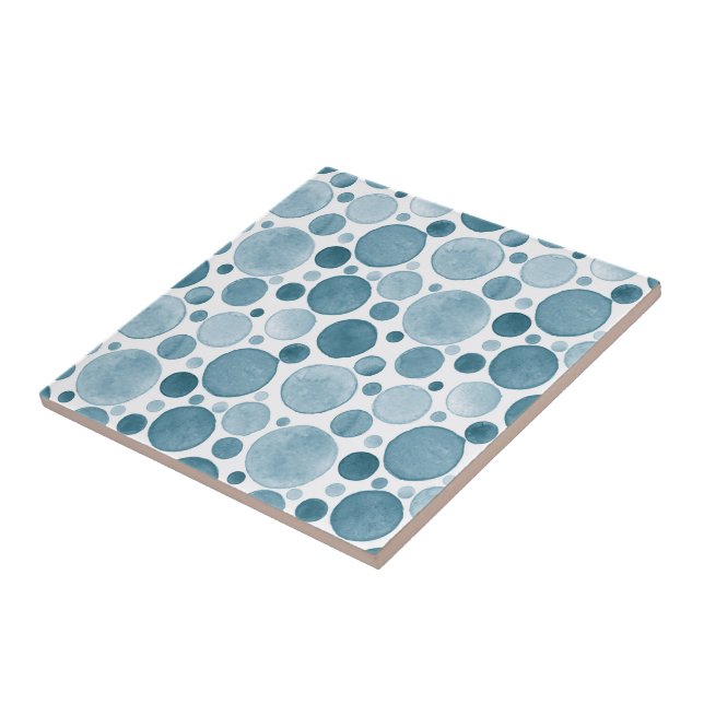 Watercolor Circles - Blue Ceramic Tile (Side)