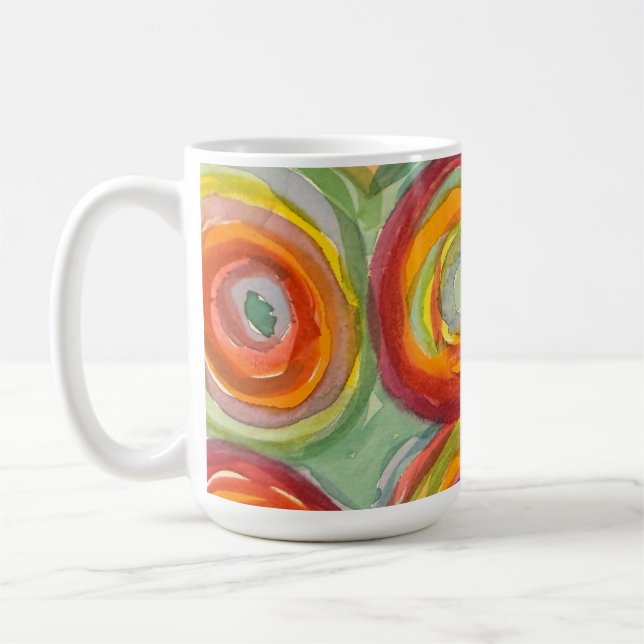 Watercolor Circles Multicolor Abstract Art Coffee Mug (Left)