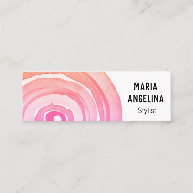 Watercolor Circles Neutral Rings Abstract Pink Mini Business Card (Front)