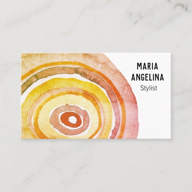 Watercolor Circles Neutral Rings Abstract Warm Red Business Card (Front)