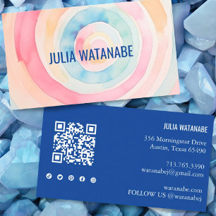 Watercolor Circles QR Code Social Media Modern Business Card