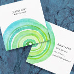Watercolor Circles Ring Abstract Minimalist Green Square Business Card<br><div class="desc">Change the text,  font and colors of this customizable business card. Hand painted by me using watercolor. 

Check my shop for more business card designs!</div>