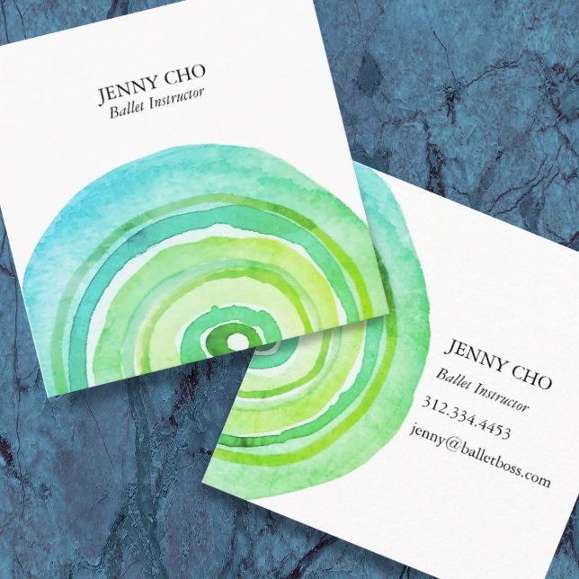 Watercolor Circles Ring Abstract Minimalist Green Square Business Card (Creator Uploaded)