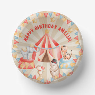 Watercolor Circus Animals Birthday Paper Plate