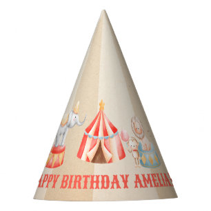 Watercolor Circus Animals Birthday Party Hat