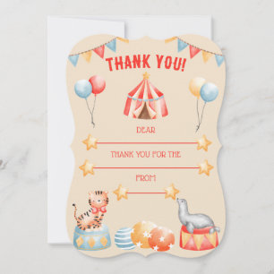Watercolor Circus Animals Birthday Thank You Card