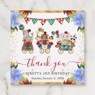 Watercolor Circus Animals Train Floral Birthday Favour Tags