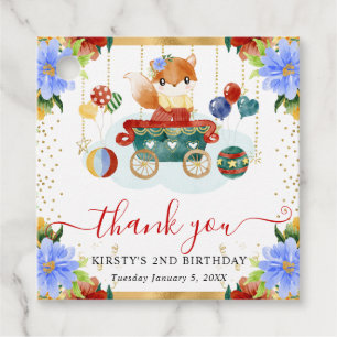 Watercolor Circus Fox Train Floral Birthday Favour Tags
