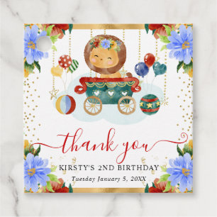 Watercolor Circus Lion Train Floral Birthday Favour Tags