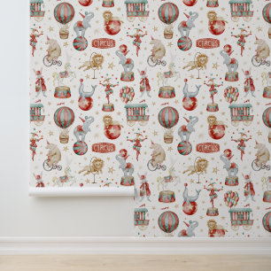 Watercolor Circus Performers and Animals Wallpaper