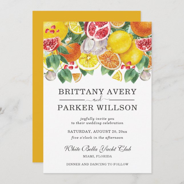 Watercolor Citrus Botanical Wedding Invitation (Front/Back)