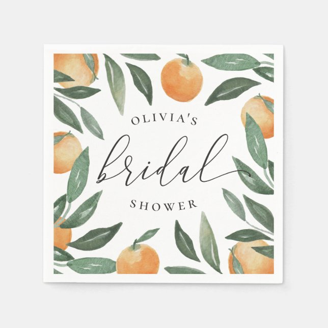 Watercolor Citrus Bridal Shower | Orange Summer Napkin (Front)