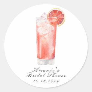 Watercolor Citrus Cocktail Bridal Shower Classic Round Sticker