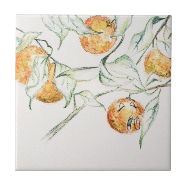 Watercolor Citrus Fruit Clementine Cutie Ceramic Tile (Front)
