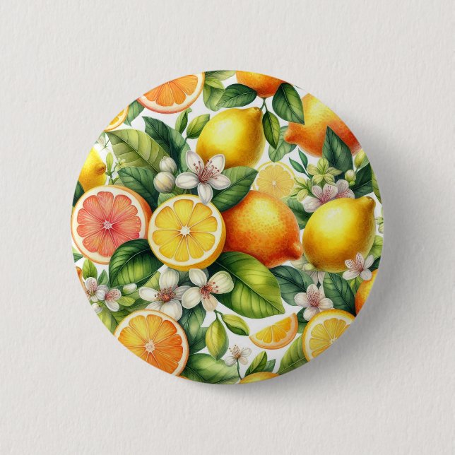 Watercolor Citrus Fruit Pattern 6 Cm Round Badge (Front)