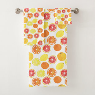 Watercolor Citrus Fruit Pattern Bath Towel Set