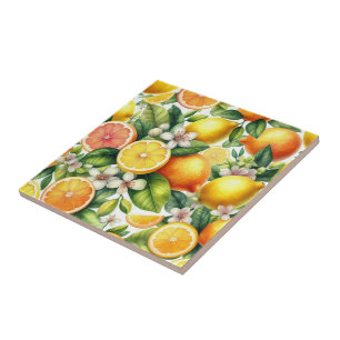 Watercolor Citrus Fruit Pattern Ceramic Tile
