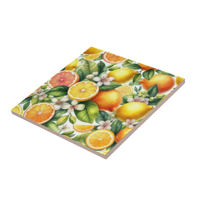 Watercolor Citrus Fruit Pattern Ceramic Tile (Side)