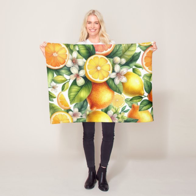 Watercolor Citrus Fruit Pattern Fleece Blanket (In Situ)