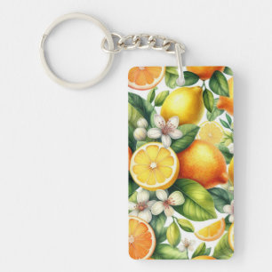 Watercolor Citrus Fruit Pattern Key Ring