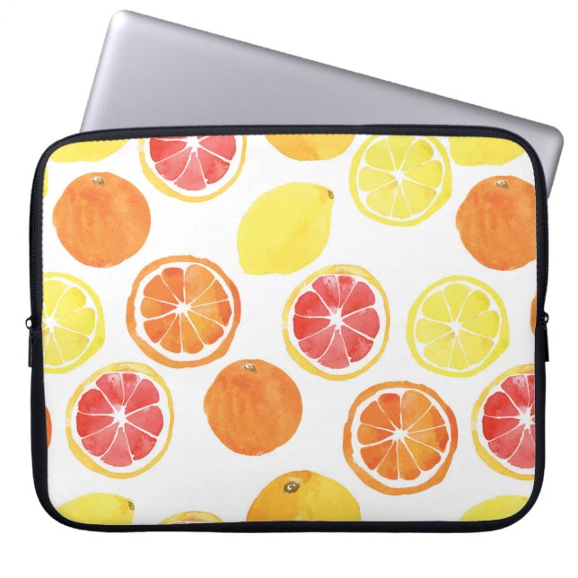 Watercolor Citrus Fruit Pattern Laptop Sleeve (Front)