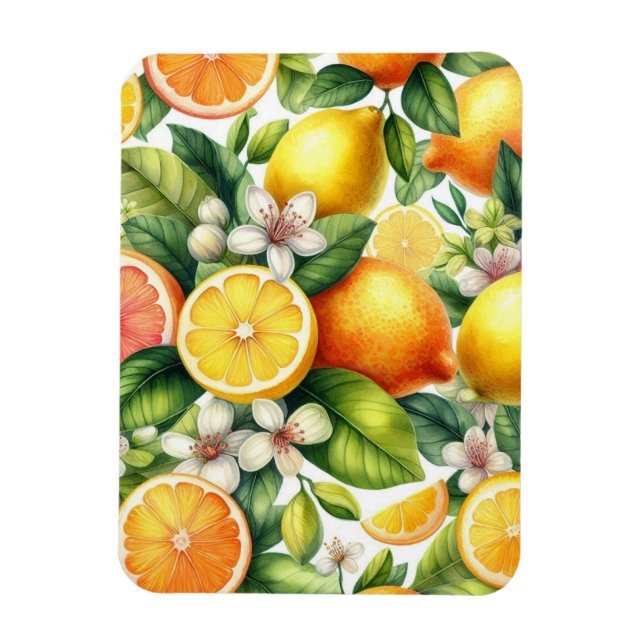 Watercolor Citrus Fruit Pattern Magnet (Vertical)