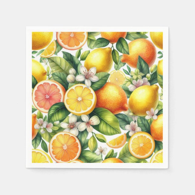 Watercolor Citrus Fruit Pattern Napkin (Front)