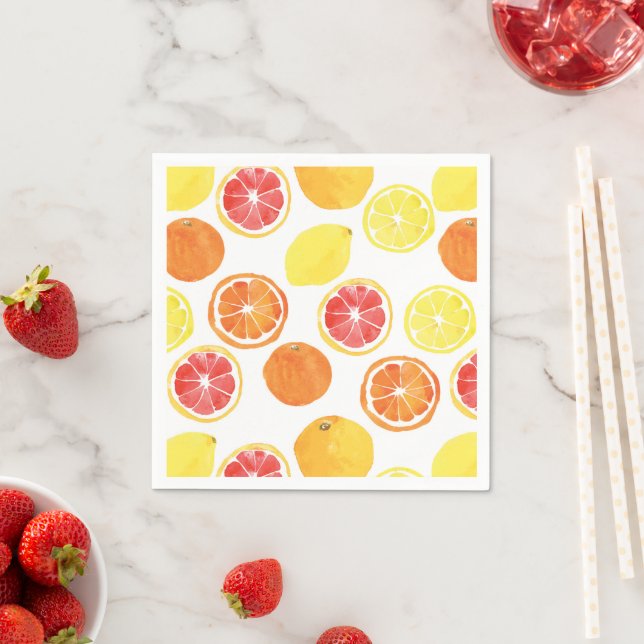 Watercolor Citrus Fruit Pattern Napkin (Insitu)