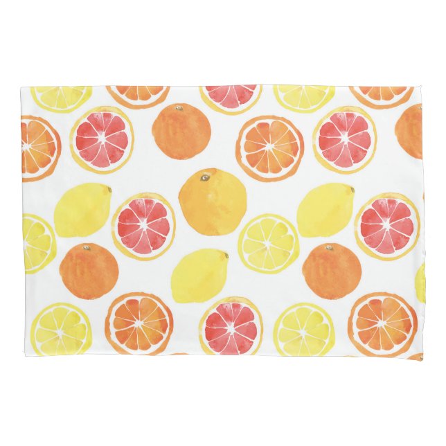 Watercolor Citrus Fruit Pattern Pillowcase (Front-Left)
